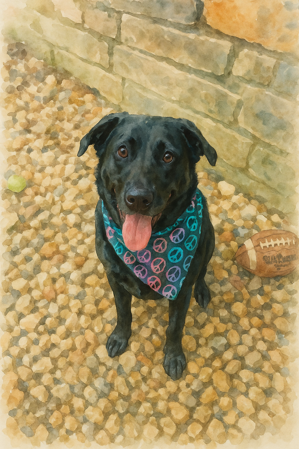 Reimagined watercolor portrait of the dog